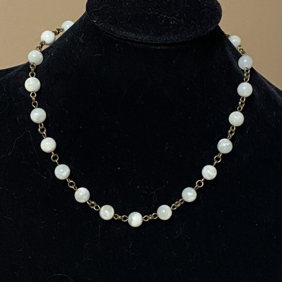 Genuine Serpentine Necklace, Pale Green Gemstone Bronze Chain Layering Necklace - Picture 3 of 9